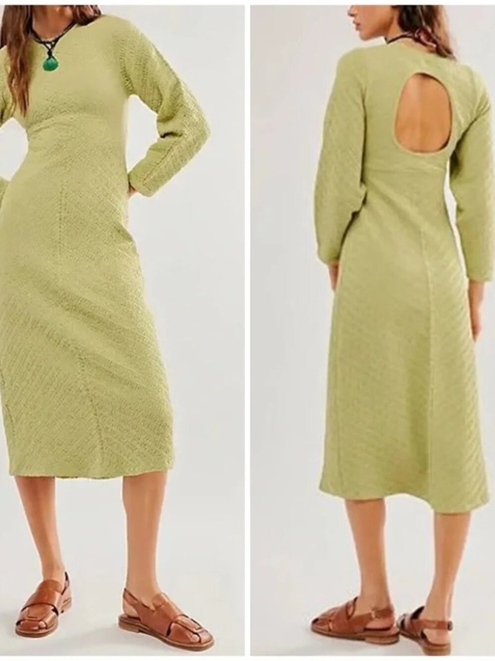 Free People light olive green Gabby midi dress, size M
